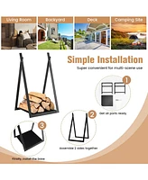 Skonyon Triangle Firewood Rack with Raised Base for Fireplace Fire Pit-Black
