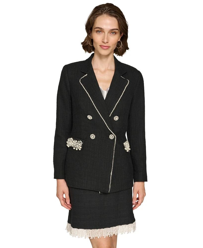 Karl Lagerfeld Paris Women's Pearl-Trim Tweed Blazer