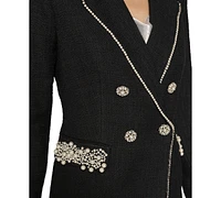 Karl Lagerfeld Paris Women's Pearl-Trim Tweed Blazer