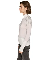 Karl Lagerfeld Paris Women's Embellished-Shoulder Mock Neck Sweater