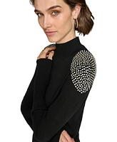 Karl Lagerfeld Paris Women's Embellished-Shoulder Mock Neck Sweater