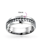 Bling Jewelry Channel Set Crystal Eternity Band Ring Stainless Steel 6MM