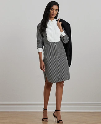 Lauren Ralph Women's Striped Bib-Front Broadcloth Shirtdress