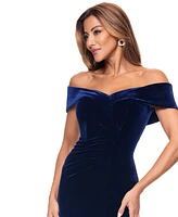 Xscape Women's Velvet Off-The-Shoulder Leg-Slit Gown