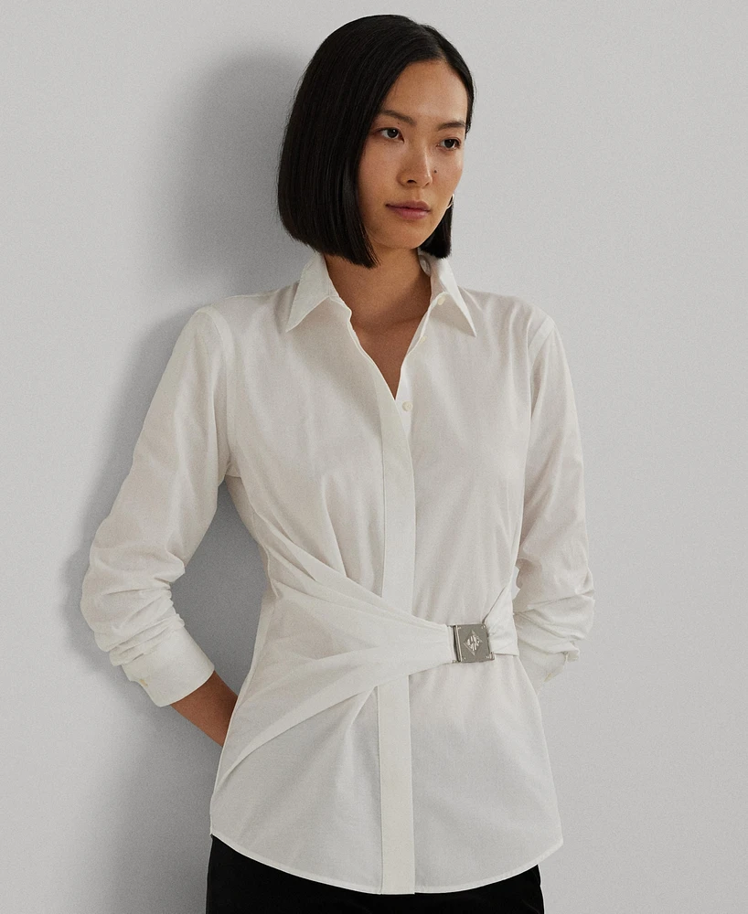 Lauren Ralph Women's Buckle-Trim Cotton Broadcloth Shirt