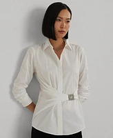 Lauren Ralph Women's Buckle-Trim Cotton Broadcloth Shirt