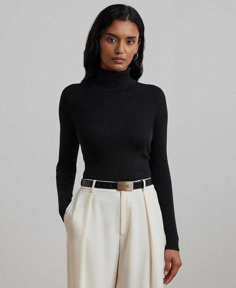 Lauren Ralph Lauren Metallic Ribbed Turtleneck Sweater