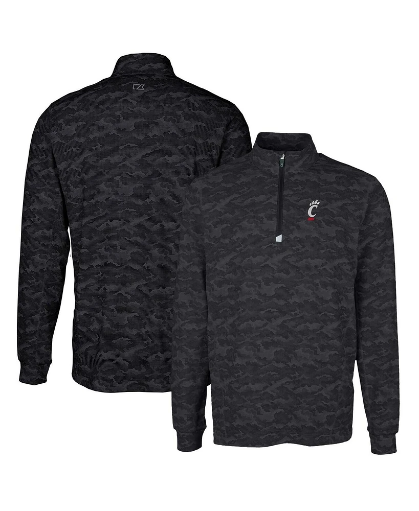 Cutter & Buck Men's Black Cincinnati Bearcats Traverse Camo Print Stretch Quarter-Zip Pullover Top