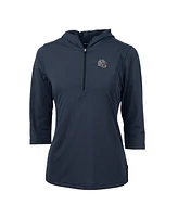 Cutter & Buck Women's Navy New England Patriots Helmet Logo DryTec Virtue Eco Pique 3/4-Sleeve Half-Zip Pullover Hoodie