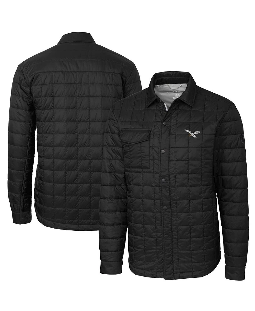 Cutter & Buck Men's Black Philadelphia Eagles Rainier PrimaLoft Eco Insulated Quilted Button-Up Shacket