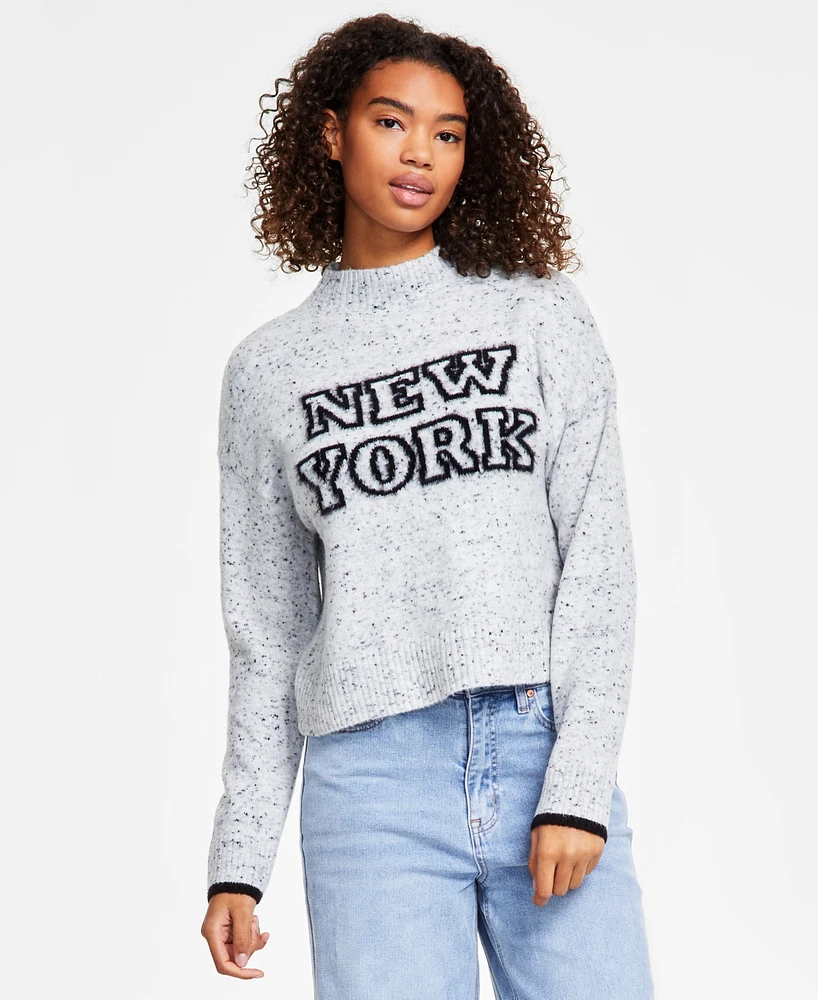 Hooked Up by Iot Juniors' New York Mock Neck Eyelash Sweater