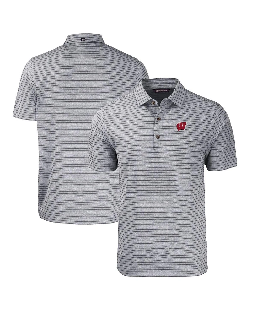 Cutter & Buck Men's Heather Black Wisconsin Badgers Forge Eco Heathered Stripe Stretch Polo