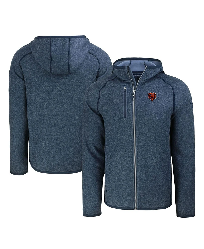 Cutter & Buck Men's Heather Navy Chicago Bears Throwback Mainsail Sweater-Knit Full-Zip Hoodie