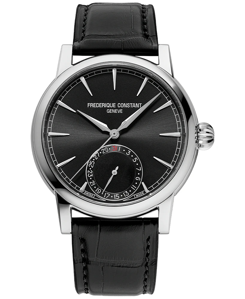 Frederique Constant Men's Swiss Automatic Classic Date Manufacture Black Leather Strap Watch 40mm