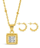 Sterling Forever Cassia Cubic Zirconia Hoop Pendant Necklace Set