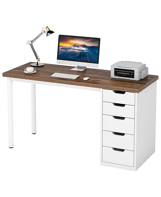 Tribesigns Computer Desk with 5 Drawers, 47 inches Rustic Brown Home Office Desk with Storage, Modern Simple Laptop Desk Study Writing Table for Small