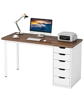 Tribesigns Computer Desk with 5 Drawers, 47 inches Rustic Brown Home Office Desk with Storage, Modern Simple Laptop Desk Study Writing Table for Small