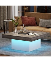 Tribesigns Coffee Table Square Led Coffee Table Engineered Wood Low Coffee Table for Living Room