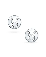 Bling Jewelry Tiny Simple Round Astrology Taurus Horoscope Zodiac Stud Earrings Sterling Silver