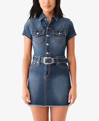 True Religion Women's Western Belted Denim Dress