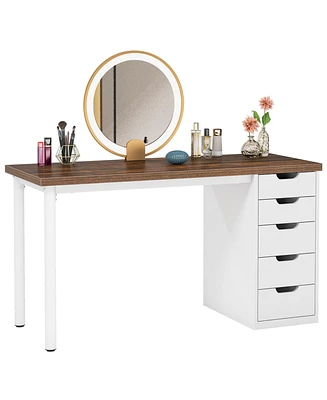 Tribesigns 47 inches Vanity Desk with 5 Drawers, Rustic Brown Makeup Vanity Table Dressing Table with Storage, Modern Simple Computer Desk for Women,