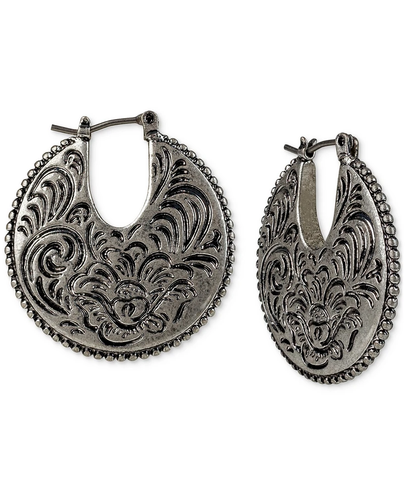 Patricia Nash Silver-Tone Small Ornate Etched Hoop Earrings, 1"