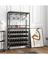 Freestanding Wine Bakers Rack with 4-Tier Wine Storage and 4 Rows of Stemware Racks