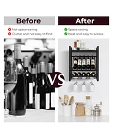 Sugift 10 Bottles Wall Mounted Wine Rack with Glass Holder