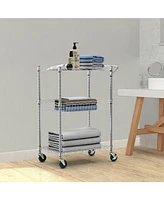 Sugift 3-Tier Rolling Utility Cart with Handle Bar and Adjustable Shelves