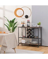Sugift 3-Tier Wine Bar Cabinet with 8 Bottles Rack and 12 Glasses Hanger