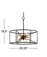 Possini Euro Design La Vista Black Gold Sputnik Small Pendant Chandelier 20.25" Wide Modern Open Cage Drum Shade 9-Light Fixture for Dining Room House