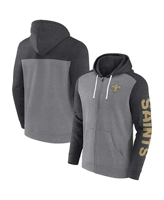 Fanatics Men's Heather Gray New Orleans Saints Down and Distance Full-Zip Hoodie