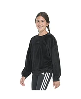 adidas Big Girls Long Sleeve Rib Velour Crewneck Pullover Sweatshirt