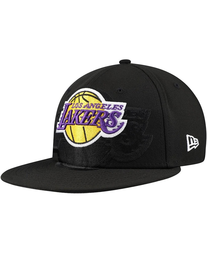 New Era Men's Black Los Angeles Lakers Blackout Shadow Logo 59FIFTY Fitted Hat