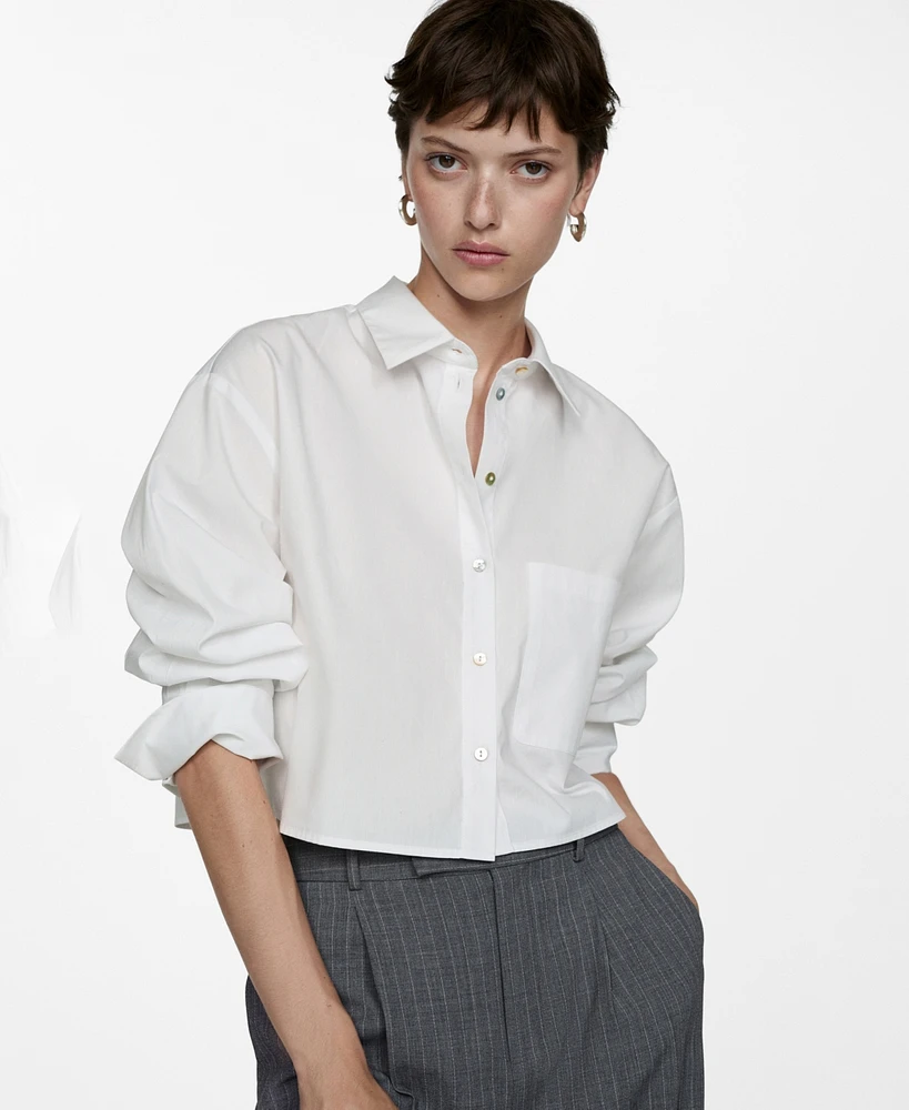 Mango Women's Pocket Detail Cropped Shirt