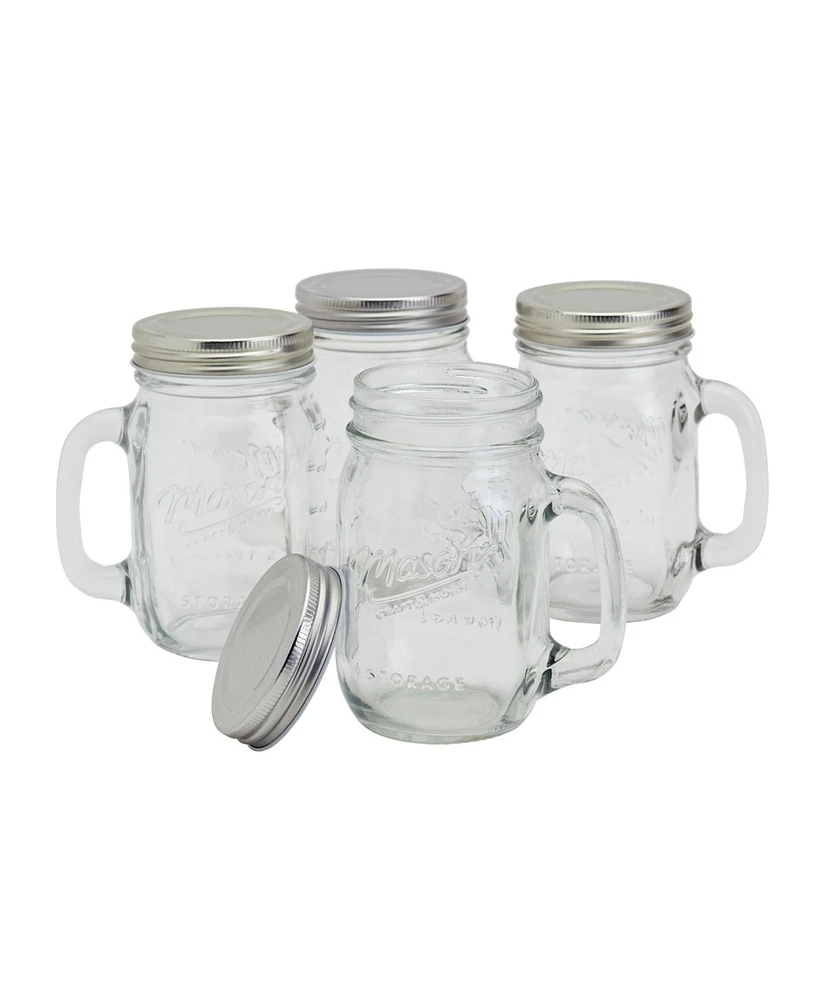 Mason Craft & More 4 Piece Glass Jars with Handles and Lids