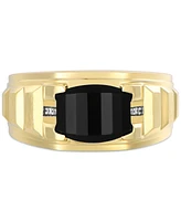 Men's Black Onyx & Diamond Accent Ring in 14k Gold-Plated Sterling Silver