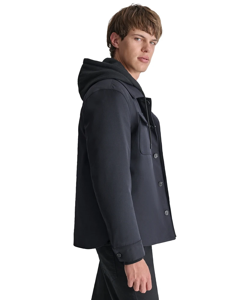 Dkny Men's Button-Front Shirt Jacket with Hooded Bib