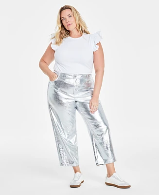 On 34th Trendy Plus Cropped Straight-Leg Metallic Pants, Created for Macy's