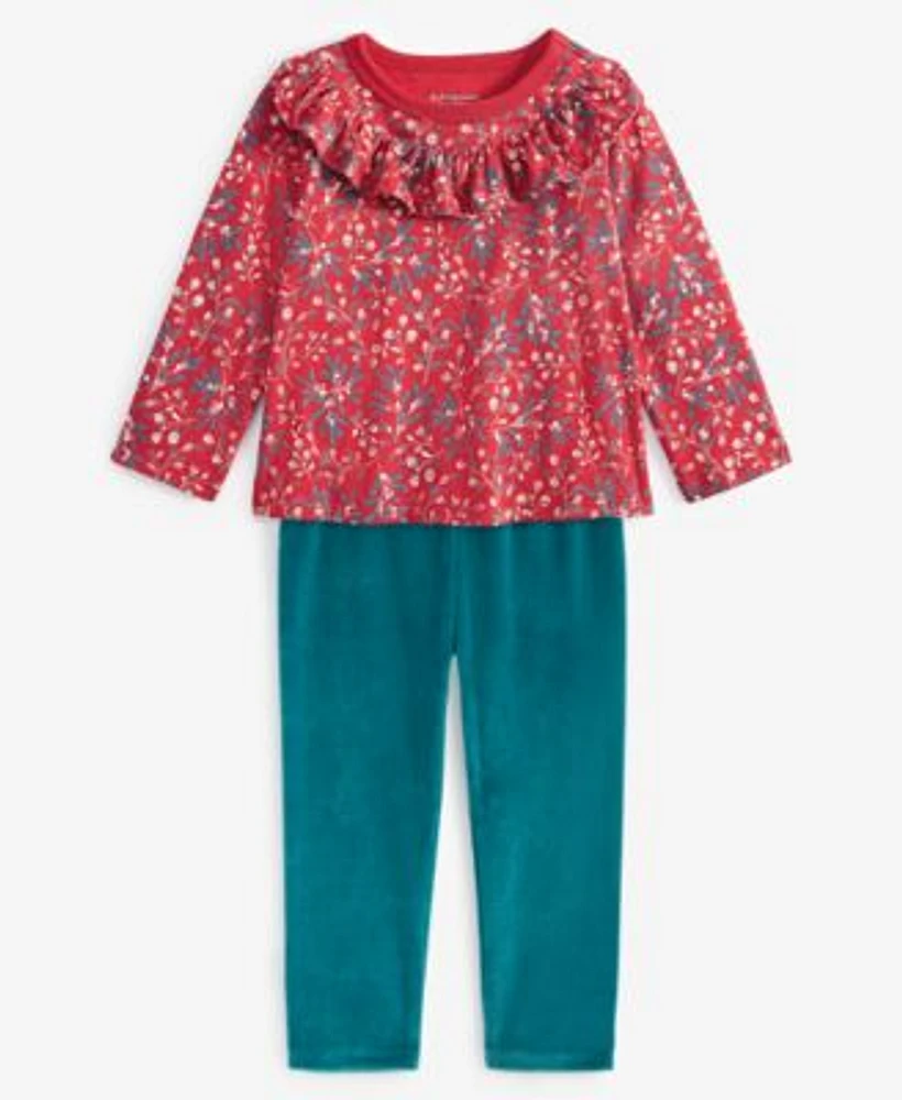 First Impressions Baby Girls Ruffled Berry Bloom Printed Long Sleeve T Shirt Solid Velour Leggings Exclusively At Macys