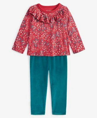 First Impressions Baby Girls Ruffled Berry Bloom Printed Long Sleeve T Shirt Solid Velour Leggings Exclusively At Macys