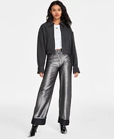 Hugo Women's Metallic Denim Cuffed Straight-Leg Jeans