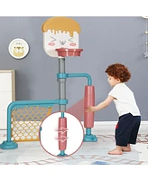 3-in-1 Height Adjustable Basketball Stand Set with Soccer and Roller