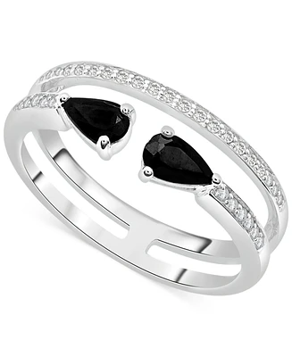 Onyx (3/8 ct. t.w.) & Diamond (1/8 ct. t.w.) Double-Row Ring in Sterling Silver