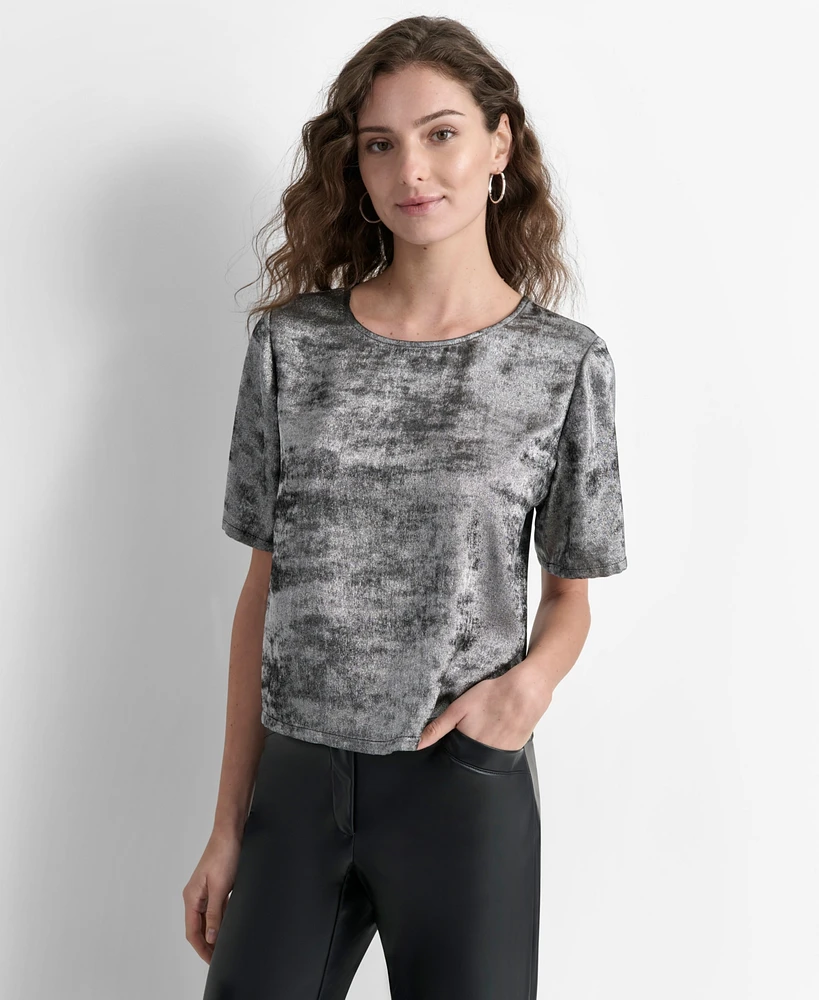 Dkny Women's Liquid Velvet Crewneck Short-Sleeve Top