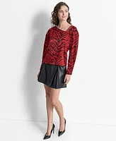 Dkny Women's Printed Asymmetric-Neck Long-Sleeve Blouse