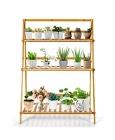 Sugift 3-Tier Bamboo Foldable Plant Stand with Display Shelf Rack
