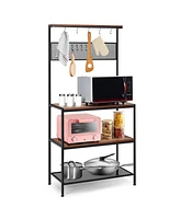 4-Tier Kitchen Rack Stand with Hooks and Mesh Panel