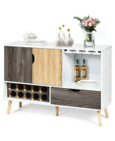 Sugift Wine Storage Mid-Century Buffet Sideboard Wooden Storage Cabinet
