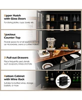 Sugift Kitchen Storage Cabinet Cupboard with Wine Rack and Drawers